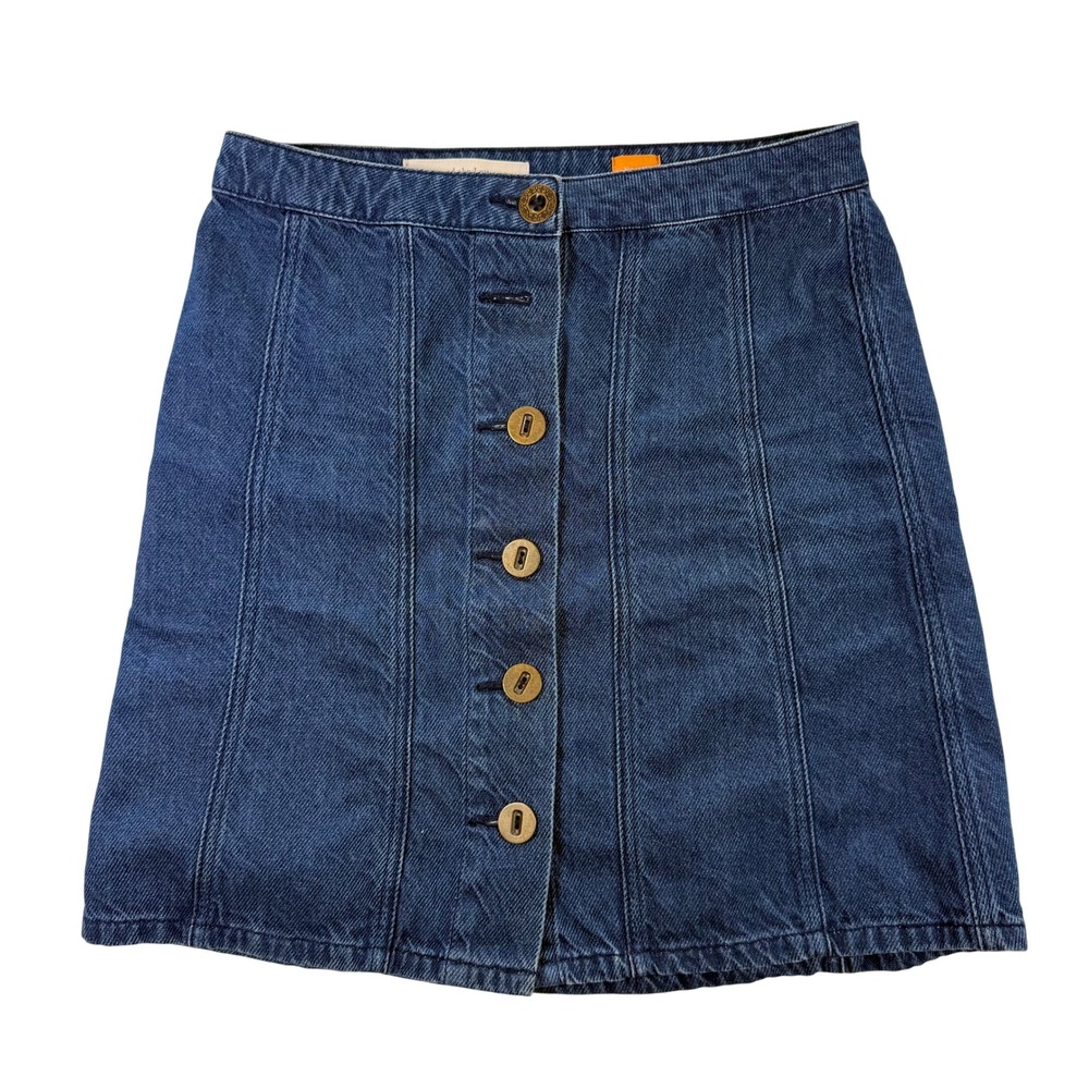 Pilcro and the Letterpress Denim Mini Skirt Button Front Blue A-Line Size 4 READ